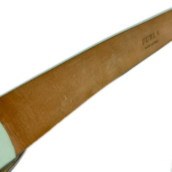 Auth FURLA - Light Green Silver Leather Hardware Belt